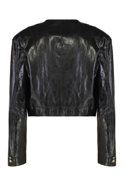 Halfboy Buttonned Leather Jacket In Black