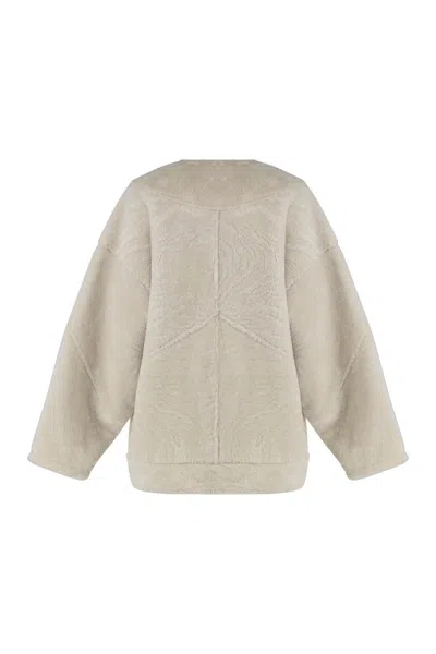 Halfboy Buttoned Sheepskin Jacket In White