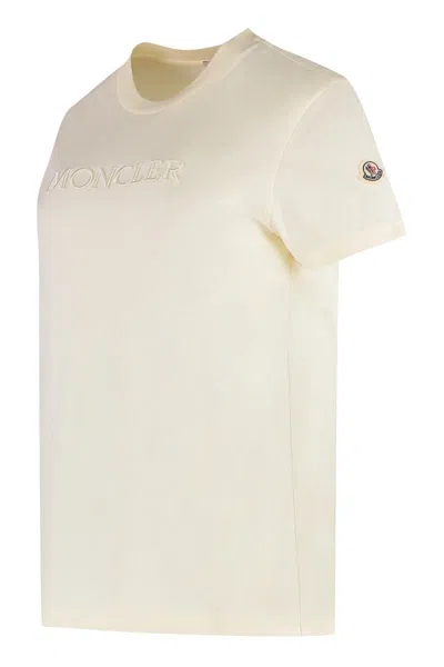Moncler Crystal Logo Cotton T-shirt In Neutral