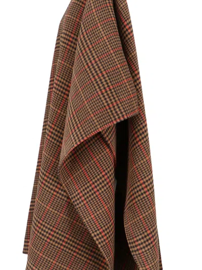 Saint Laurent Plaid Cape In Brushed Wool In Brown