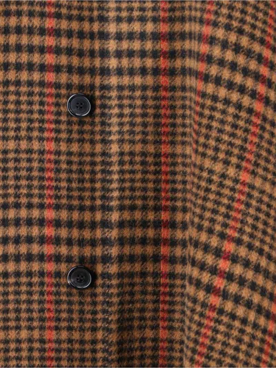 Saint Laurent Plaid Cape In Brushed Wool In Brown