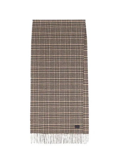 Saint Laurent Beige Black Houndstooth Pattern Scarf In Brown