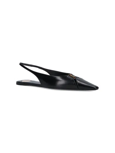 Saint Laurent Babylone Leather Ysl Slingback Ballerina Flats In Black