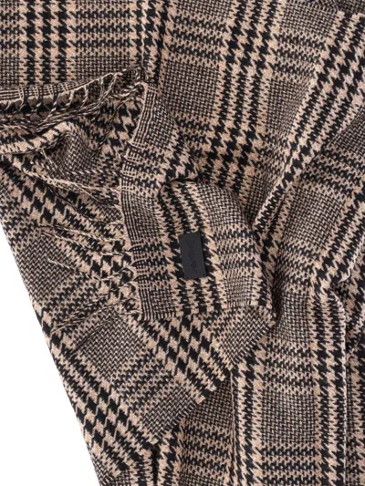 Saint Laurent Beige Black Houndstooth Pattern Scarf In Brown