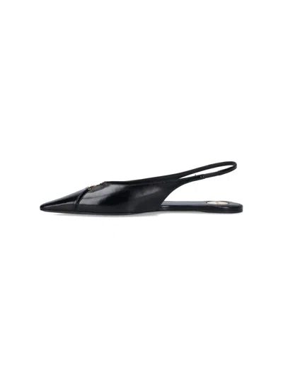 Saint Laurent Babylone Leather Ysl Slingback Ballerina Flats In Black