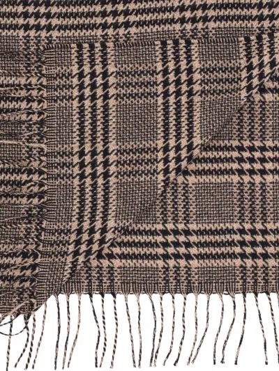 Saint Laurent Beige Black Houndstooth Pattern Scarf In Brown