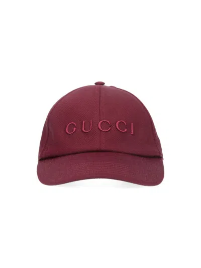 Gucci Cotton Baseball Hat With Embroidery In Red