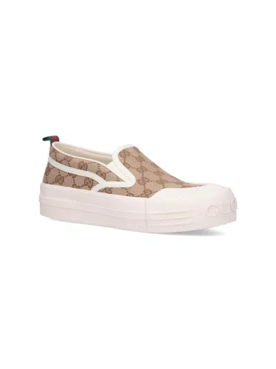 Gucci Monogram Pattern Low Top Sneakers With Pull Tab In Multi