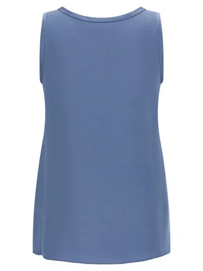 Brunello Cucinelli Satin Scoop Neck Sleeveless Top In Blue