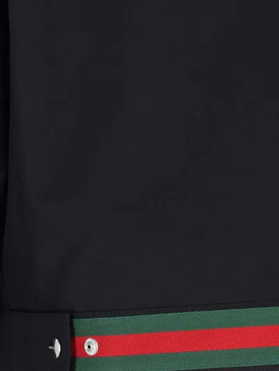 Gucci Men Black Jacket With Classic Collar And Web Motif On The Waist In Cotton Man In Black