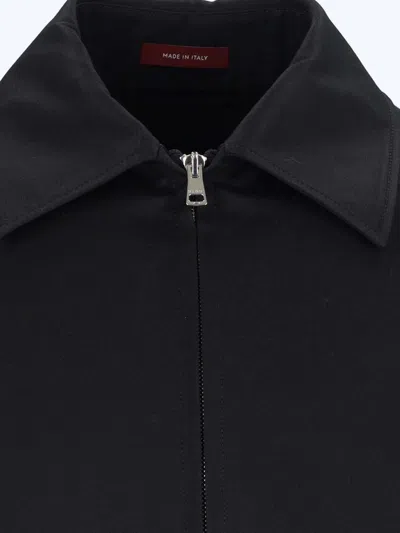 Gucci Men Black Jacket With Classic Collar And Web Motif On The Waist In Cotton Man In Black