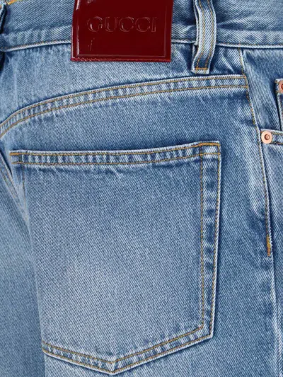 Gucci Blue Jeans With Logo Patch On The Rear And Faded Effect In Denim Woman