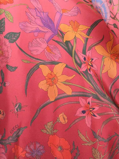 Gucci Bordeaux Shirt With Collar With Bow And All-over Flora Print In Silk Woman In Multi
