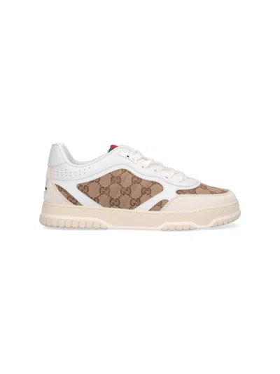 Gucci Men Re-web Low-top Leather And Suede Sneakers With Gg Supreme Fabric Inserts In White
