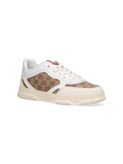 Gucci Men Re-web Low-top Leather And Suede Sneakers With Gg Supreme Fabric Inserts In White