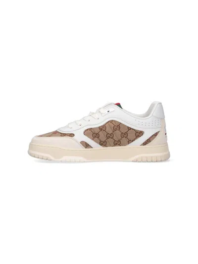 Gucci Men Re-web Low-top Leather And Suede Sneakers With Gg Supreme Fabric Inserts In White