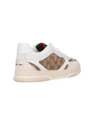 Gucci Men Re-web Low-top Leather And Suede Sneakers With Gg Supreme Fabric Inserts In White
