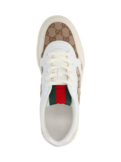Gucci Men Re-web Low-top Leather And Suede Sneakers With Gg Supreme Fabric Inserts In White