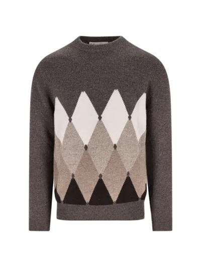 Ballantyne Diamond-patterned Round-neck Sweater In Brown