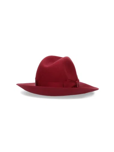 Borsalino Curved Brim Hat In Red