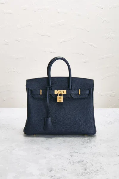 Pre-owned Hermes Togo Birkin 25 Handbag In Blue