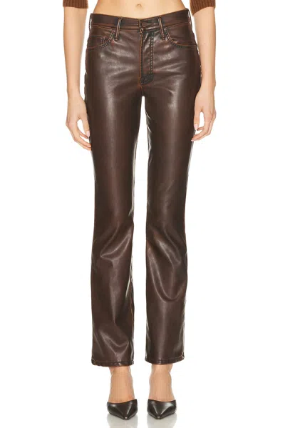 Mother Womens Just A Scratch The Insider Sneak Bootcut Faux-leather Trousers In Brown