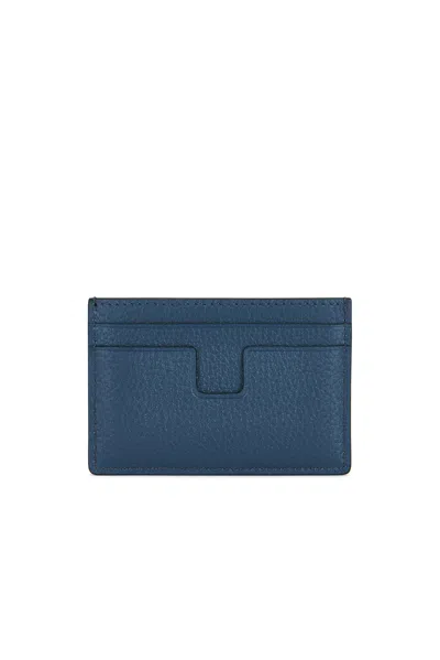 Tom Ford Soft Grain Leather T Line Cardholder In Blue