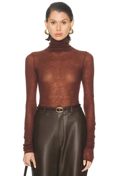 Sprwmn Long Sleeve Mock Neck Top In Brown