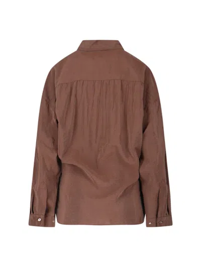 Lemaire Straight Collar Twisted Cotton Shirt In Brown
