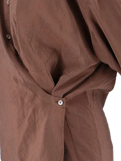 Lemaire Straight Collar Twisted Cotton Shirt In Brown