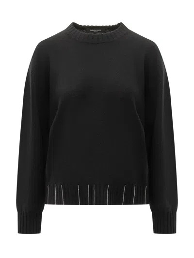 Fabiana Filippi Black Crew Neck Sweater With Luminous Details In Black