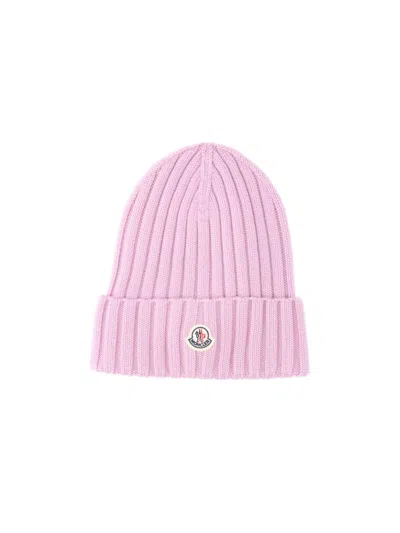 Moncler Virgin Wool Beanie In Pink