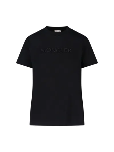 Moncler Embroidered Logo Cotton T-shirt In Black