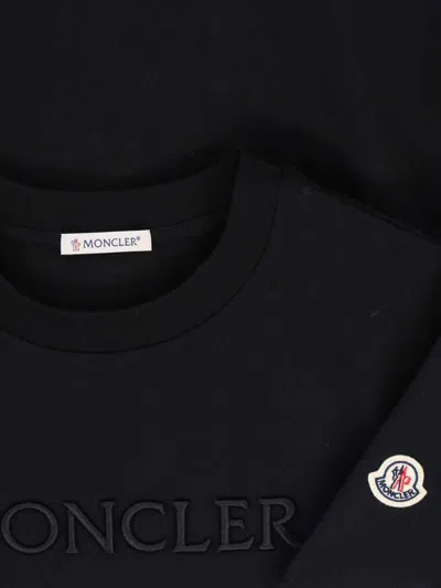 Moncler Embroidered Logo Cotton T-shirt In Black