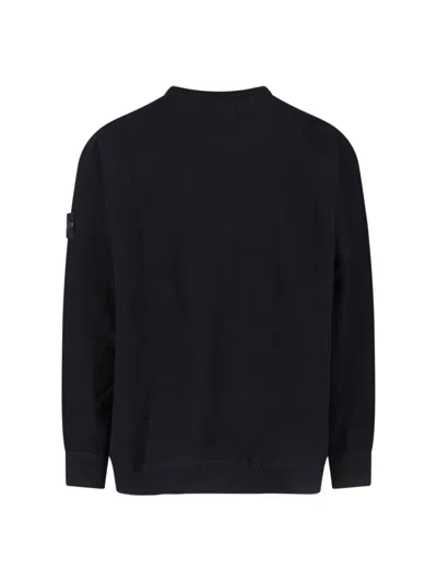 Stone Island Black Long Sleeve Crewneck Sweatshirt With Patch Logo In Black