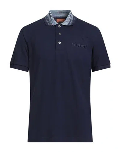Missoni Man Polo Shirt Navy Size Xl Cotton In Blue