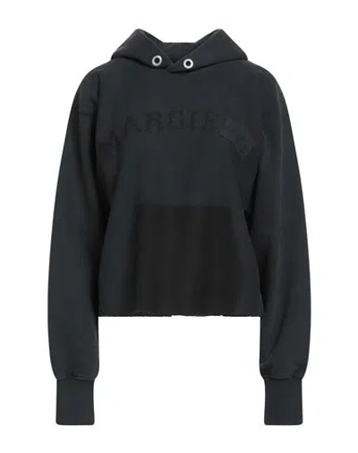 Maison Margiela Embroidered Logo Jersey Cropped Hoodie In Black