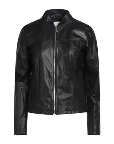 Peuterey Woman Jacket Black Size 4 Leather In Black