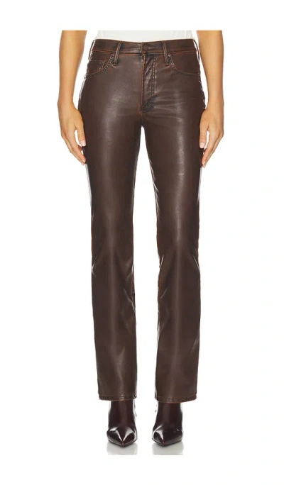 Mother Womens Just A Scratch The Insider Sneak Bootcut Faux-leather Trousers In Brown