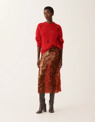 Fabiana Filippi Skirt In Printed Sequin Tulle In Brown