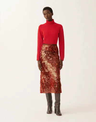 Fabiana Filippi Skirt In Printed Sequin Tulle In Brown