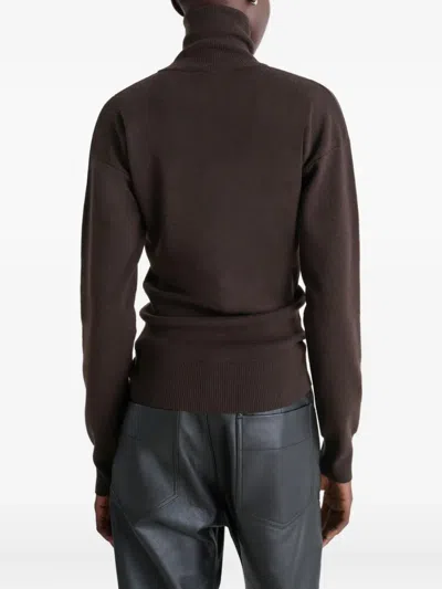 Lemaire Wool Cardigan Featuring High Collar And Ribbed Cuffs In Brown