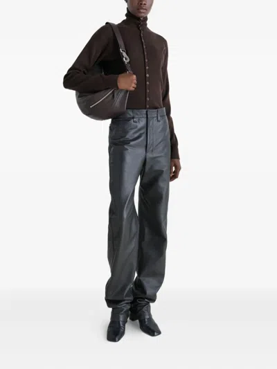 Lemaire Wool Cardigan Featuring High Collar And Ribbed Cuffs In Brown