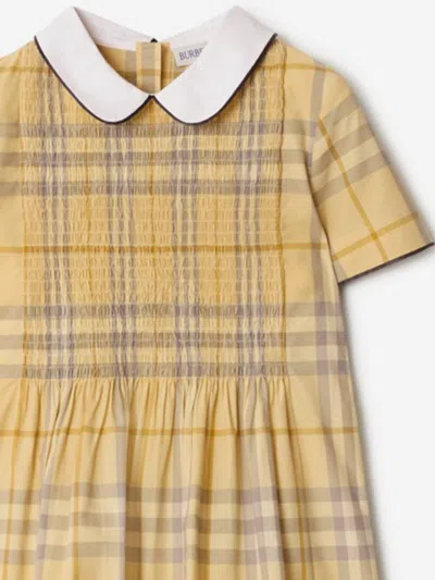 Burberry Check-print Cotton Dress In Yellow