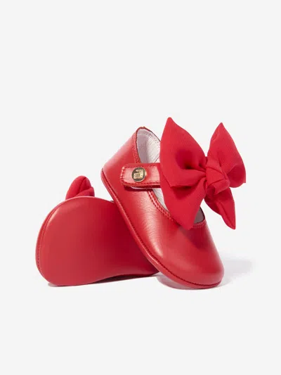 Andanines Baby Girls Leather Bow Shoes In Red
