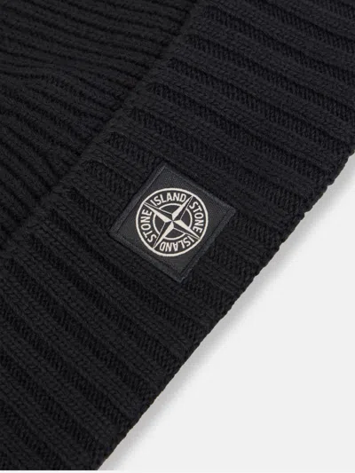 Stone Island Boys Wool Knitted Logo Beanie In Black