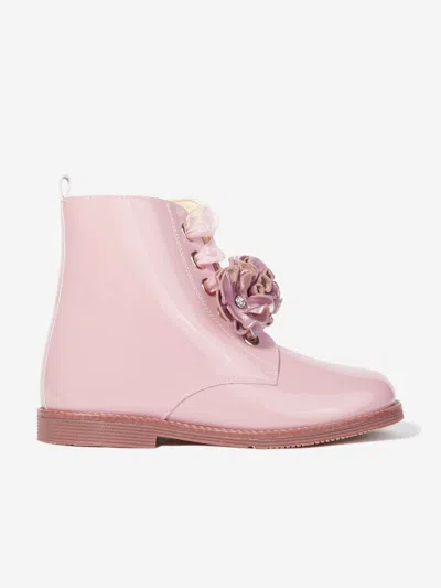 Andanines Girls Patent Leather Flower Boots In Pink