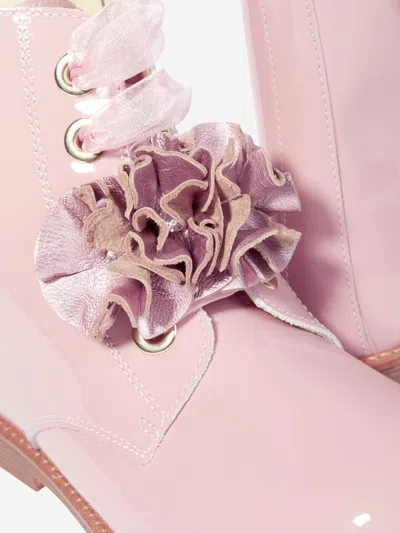 Andanines Girls Patent Leather Flower Boots In Pink