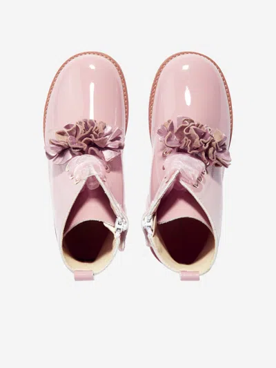 Andanines Girls Patent Leather Flower Boots In Pink