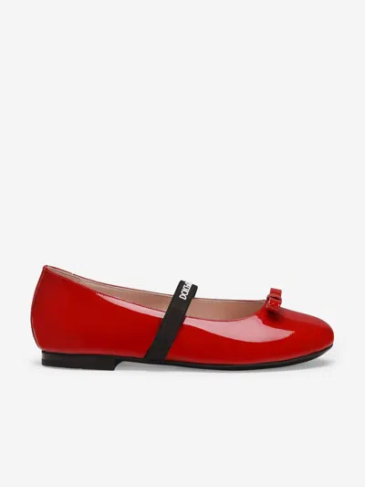 Dolce & Gabbana Girls Patent Leather Ballet Flats In Red